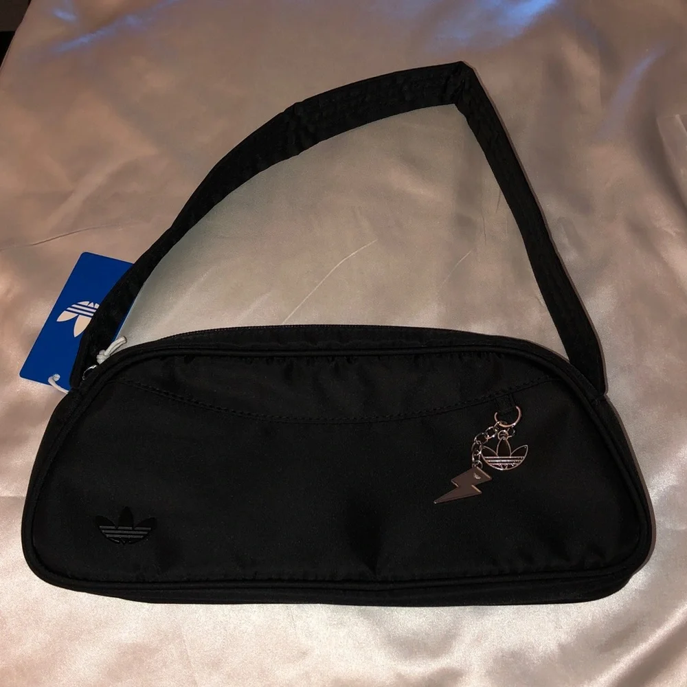 adidas Kids Black Baguette Shoulder Top Handle Bag Trefoil & Lightning Charm NWT